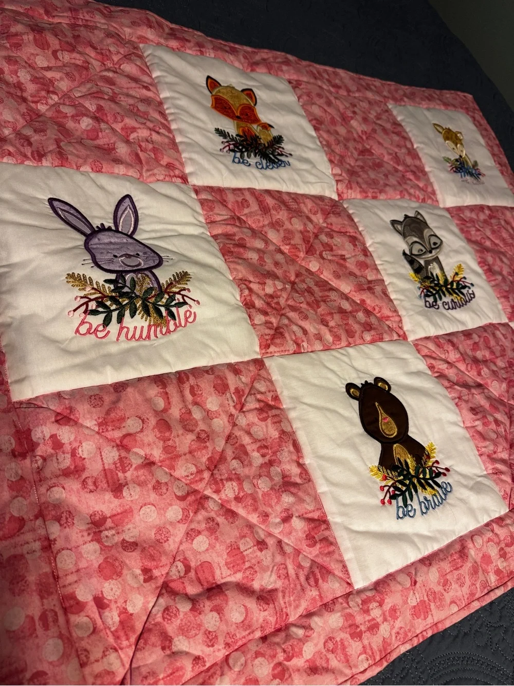 Handmade Woodland Animals Quilted Baby Blanket Cottagecore Coquette